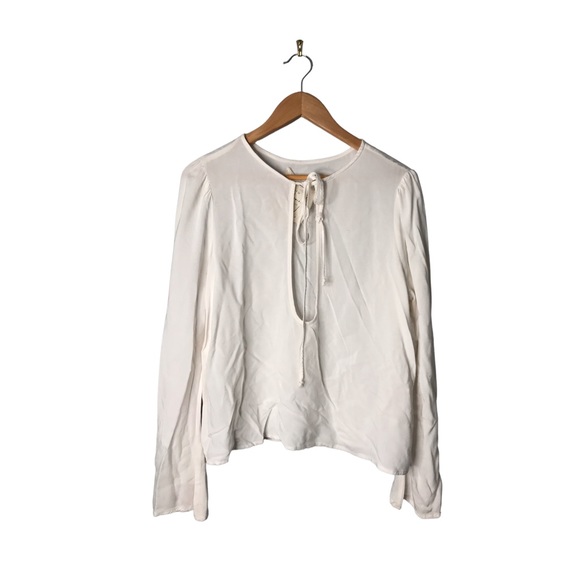 Free People | White keyhole self tie chest blouse flare sleeves • - Picture 2 of 8